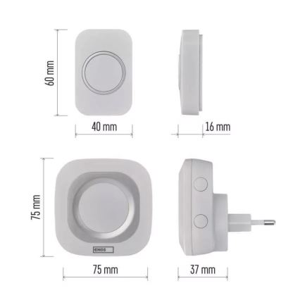 Бездротовий дзвінок у розетку 230В + 1xCR2032 IP44 білий