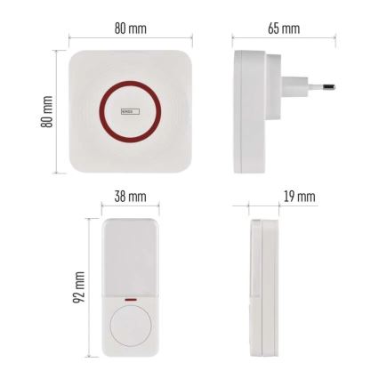 Бездротовий дзвінок у розетку GoSmart 230V + 1xCR2032 білий Wi-Fi