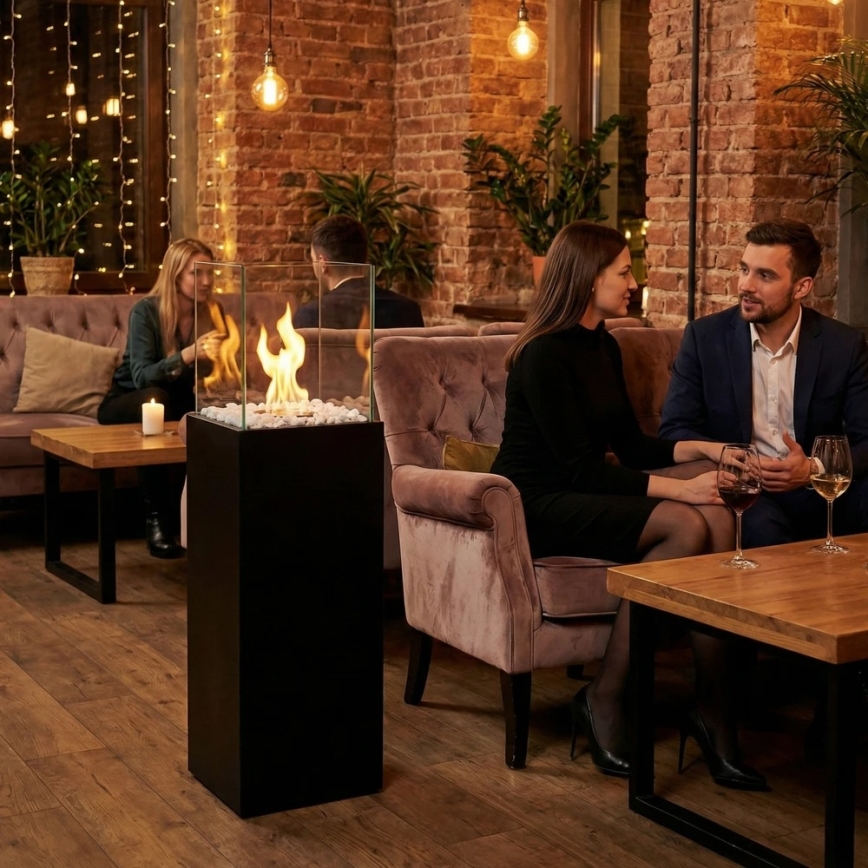 Биокамин ALICANTE 26,5x80,5 cm 2kW чёрный + защитный чехол