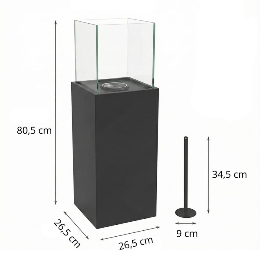 Биокамин ALICANTE 26,5x80,5 cm 2kW чёрный + защитный чехол