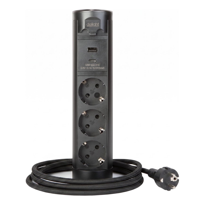 Блок розеток для столешницы 3x230V + USB-A + USB-C чёрный