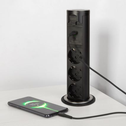 Блок розеток для столешницы 3x230V + USB-A + USB-C чёрный