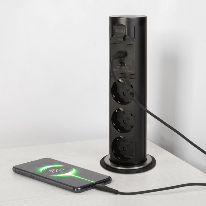 Блок розеток для столешницы 3x230V + USB-A + USB-C чёрный