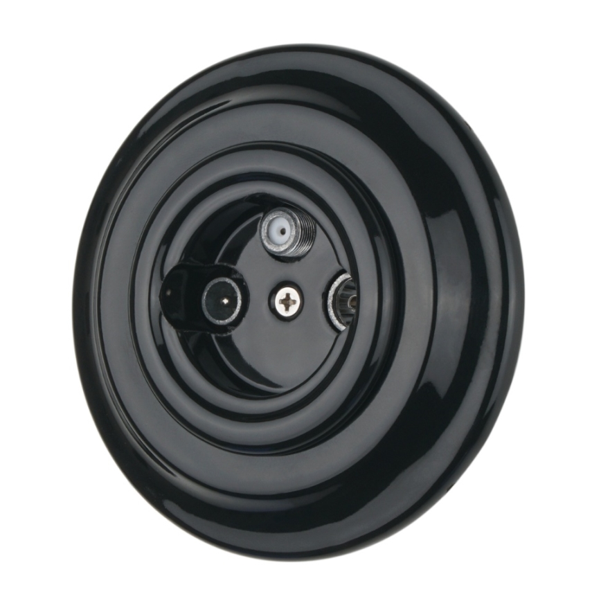 Bohemia-Design - Фарфорова ретро розетка TV/SAT-W з рамкою чорна