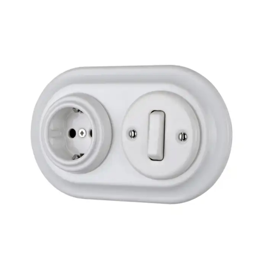 Bohemia-Design - Фарфоровая ретро-настенная розетка без рамки SCHUKO 250V/16A белая