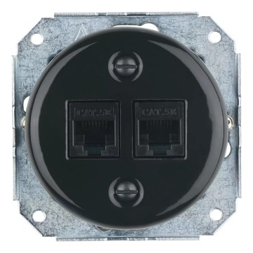 Bohemia-Design - фарфоровая ретро-розетка Ethernet без рамки 2x CAT.5E, черная