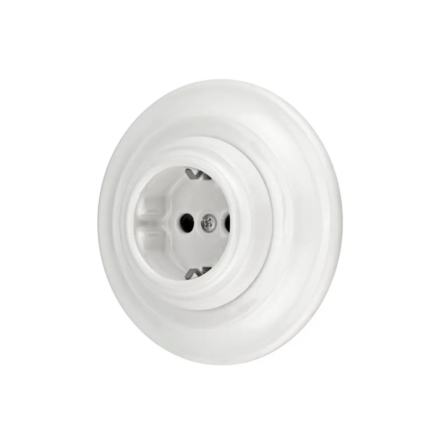 Bohemia-Design - Фарфоровая ретро-настенная розетка с рамкой SCHUKO 250V/16A белая