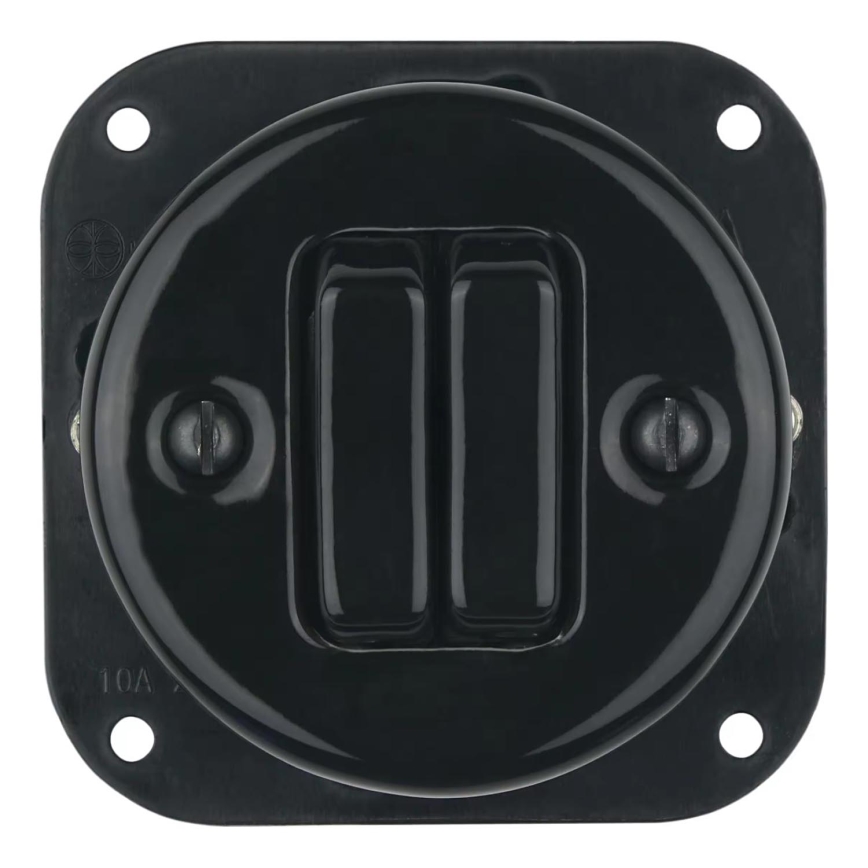 Bohemia-Design - Фарфоровый ретро двухклавишный выключатель без рамки № 5, чёрный