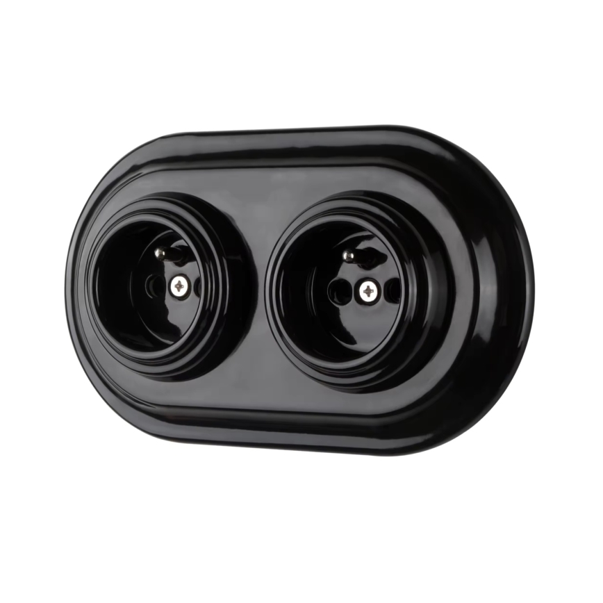 Bohemia-Design - порцелянова ретро домашня розетка без рамки 250V/16A чорна