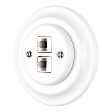 Bohemia-Design - Порцелянова ретро Ethernet-розетка з рамкою 2x CAT.5E біла