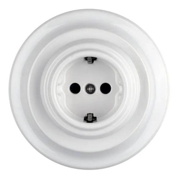 Bohemia-Design - Порцелянова ретро настінна розетка SCHUKO 250V/16A з рамкою, біла