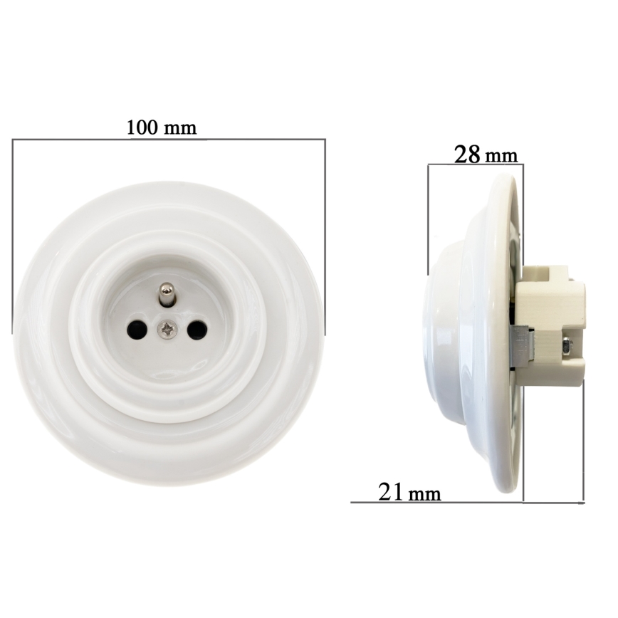 Bohemia-Design - Порцелянова ретро побутова розетка з рамкою 250V/16A біла