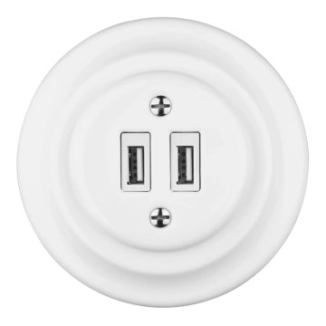 Bohemia-Design - Порцелянова ретро USB-розетка в рамці, 2 порти USB-A, біла