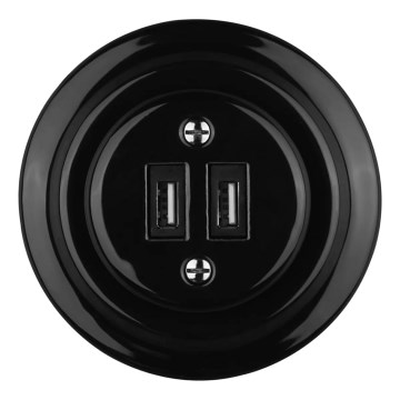 Bohemia-Design - Порцелянова ретро USB розетка з рамкою 2xUSB-A чорна
