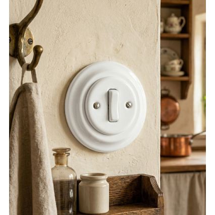 Bohemia-Design - Порцеляновий ретро одноклавішний вимикач у рамці № 1, білий