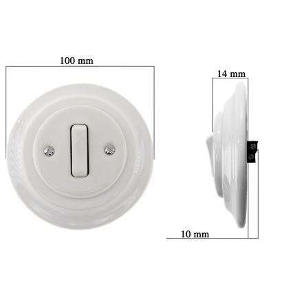 Bohemia-Design - Порцеляновий ретро-одноклавішний вимикач з рамкою № 6 білий