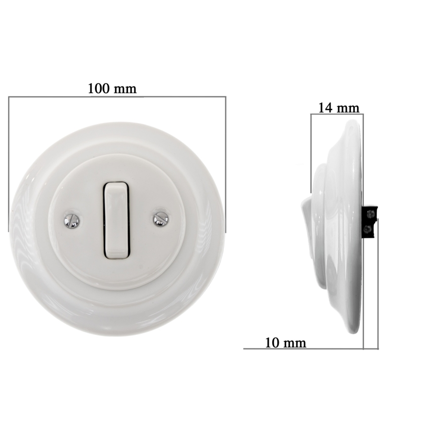 Bohemia-Design - Порцеляновий ретро-одноклавішний вимикач з рамкою № 6 білий