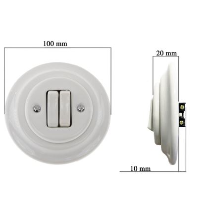 Bohemia-Design - ретро фарфоровий подвійний вимикач з рамкою № 6+6, білий