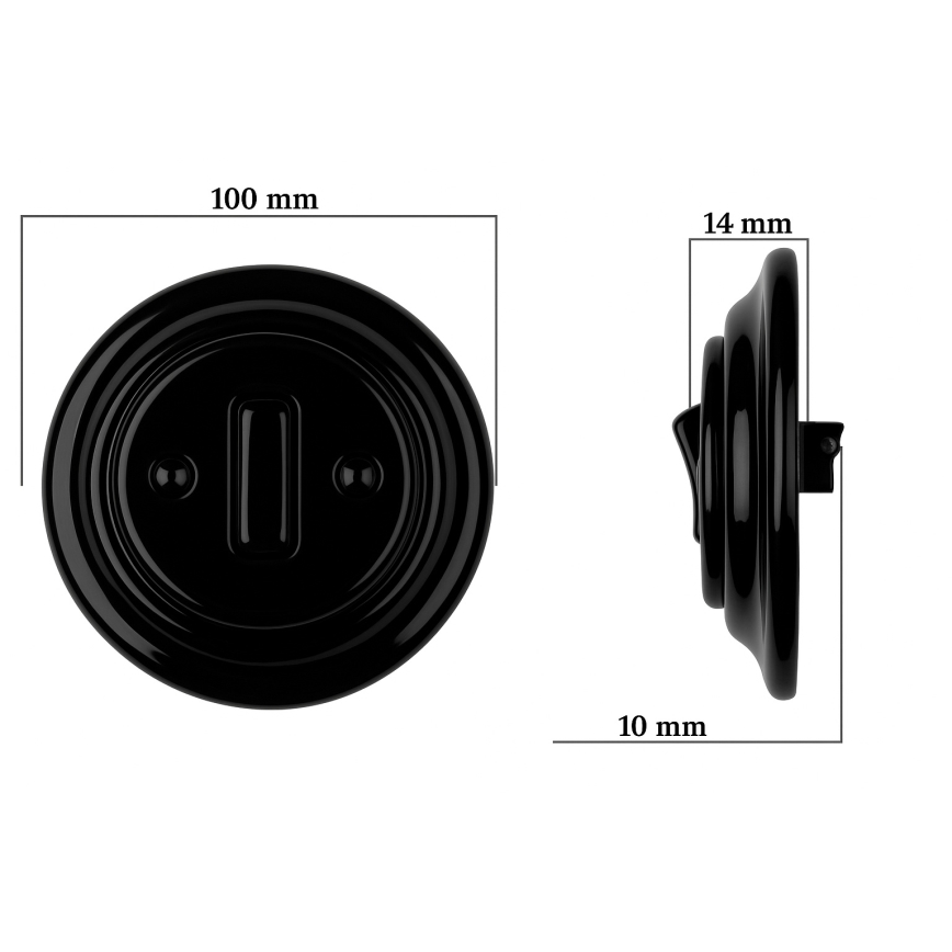 Bohemia-Design - Ретро фарфоровый одноклавишный выключатель с рамкой № 6 чёрный