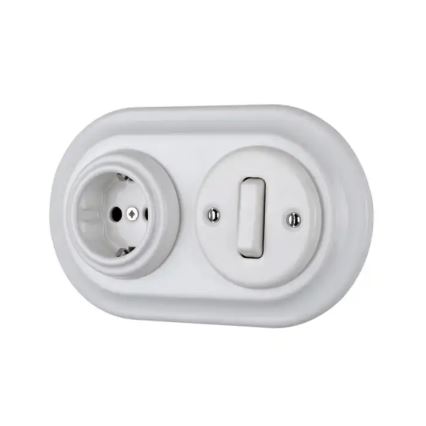Bohemia-Design - Порцелянова ретро-розетка для дому без рамки SCHUKO 250V/16A біла