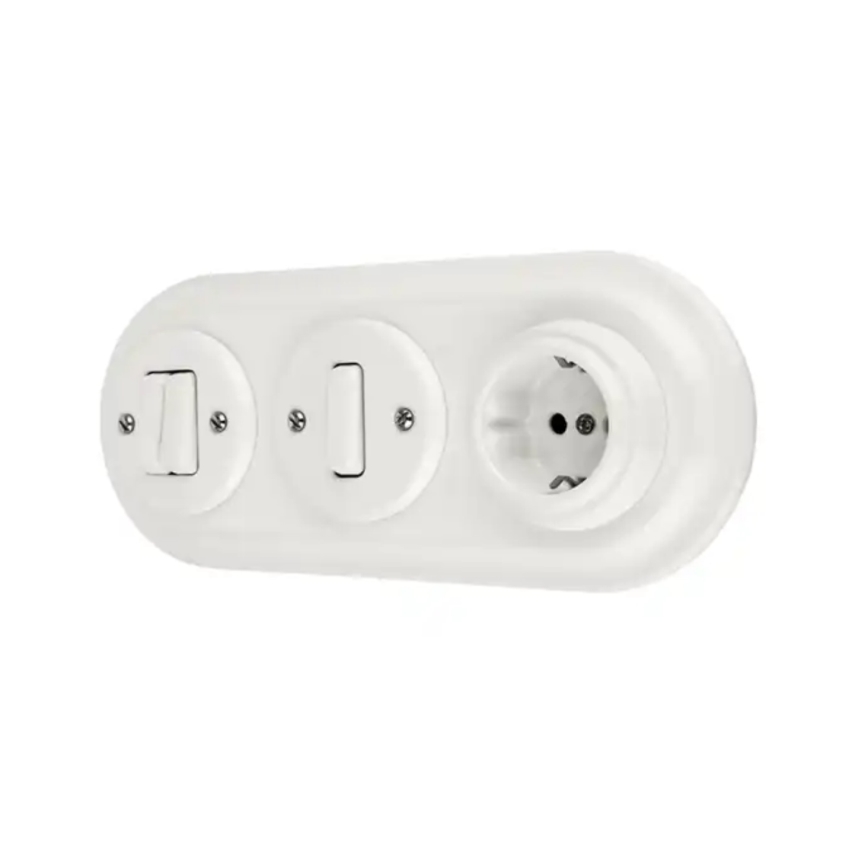 Bohemia-Design - Порцелянова ретро-розетка для дому без рамки SCHUKO 250V/16A біла
