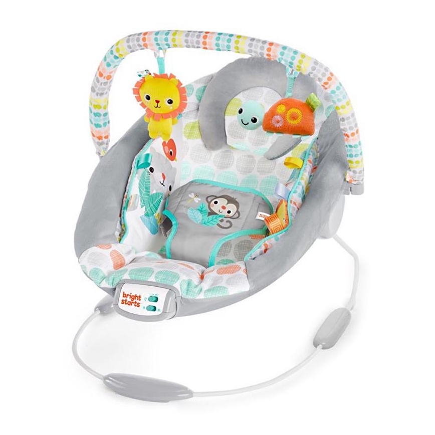 Bright Starts - Дитячий вібруючий шезлонг-гойдалка з  мелодією WHIMSICAL WILD
