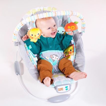 Bright Starts - Дитячий вібруючий шезлонг-гойдалка з  мелодією WHIMSICAL WILD