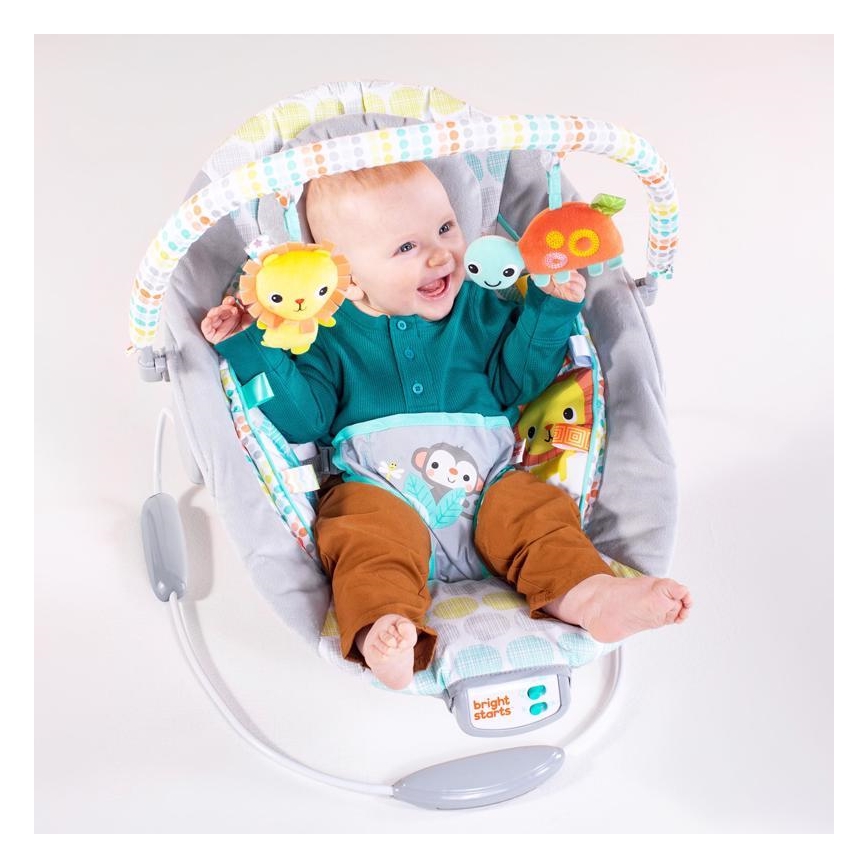 Bright Starts - Дитячий вібруючий шезлонг-гойдалка з  мелодією WHIMSICAL WILD