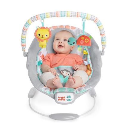 Bright Starts - Дитячий вібруючий шезлонг-гойдалка з  мелодією WHIMSICAL WILD