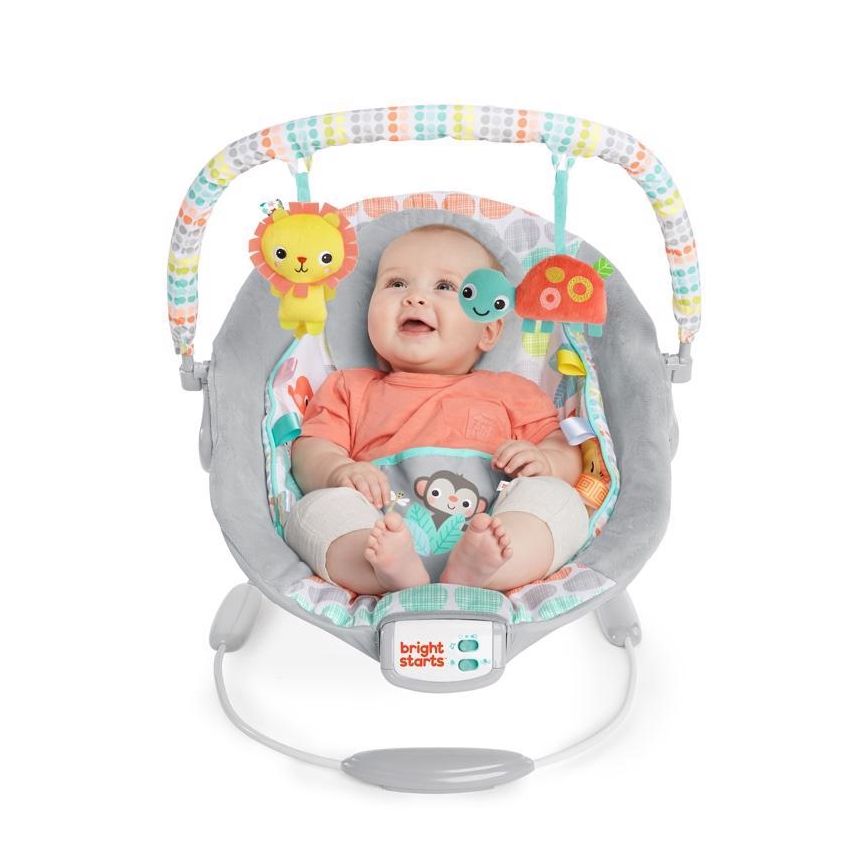 Bright Starts - Дитячий вібруючий шезлонг-гойдалка з  мелодією WHIMSICAL WILD
