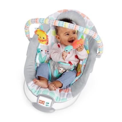 Bright Starts - Дитячий вібруючий шезлонг-гойдалка з  мелодією WHIMSICAL WILD