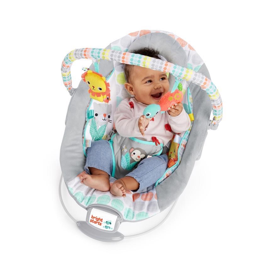 Bright Starts - Дитячий вібруючий шезлонг-гойдалка з  мелодією WHIMSICAL WILD