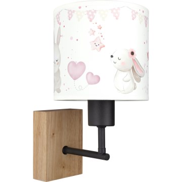 BRILAGI - Детская настенная лампа BOBO WOOD 1xE27/25W/230V дуб/черный/кремовый/зайчики