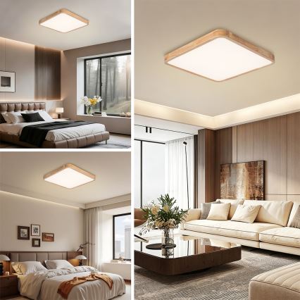 BRILAGI - LED стельовий світильник з регульованою яскравістю WOODLINE SQUARE LED/80W/230V 3000-6000K дуб 60x60 см + пульт дистанційного керування