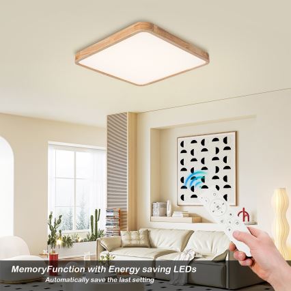 BRILAGI - LED стельовий світильник з регульованою яскравістю WOODLINE SQUARE LED/80W/230V 3000-6000K дуб 60x60 см + пульт дистанційного керування