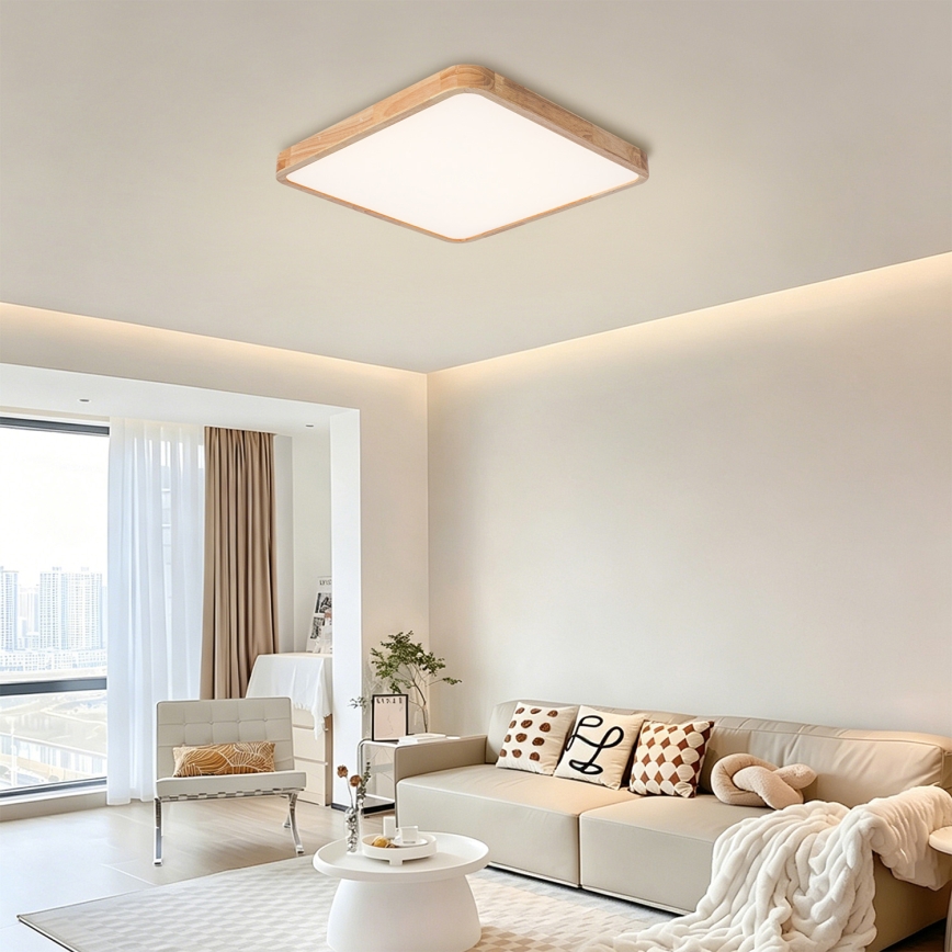 BRILAGI - LED стельовий світильник з регульованою яскравістю WOODLINE SQUARE LED/80W/230V 3000-6000K дуб 60x60 см + пульт дистанційного керування
