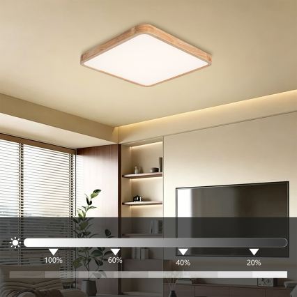BRILAGI - LED стельовий світильник з регульованою яскравістю WOODLINE SQUARE LED/80W/230V 3000-6000K дуб 60x60 см + пульт дистанційного керування