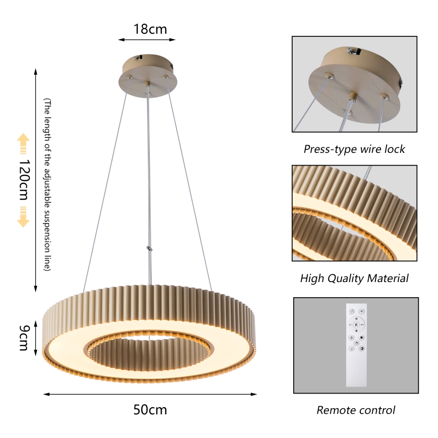 Brilagi - LED диммируемая подвесная люстра на тросе LUMIX LED/48W/230V 3000-6000K бежевого цвета диам. 50 см + дистанционное управление