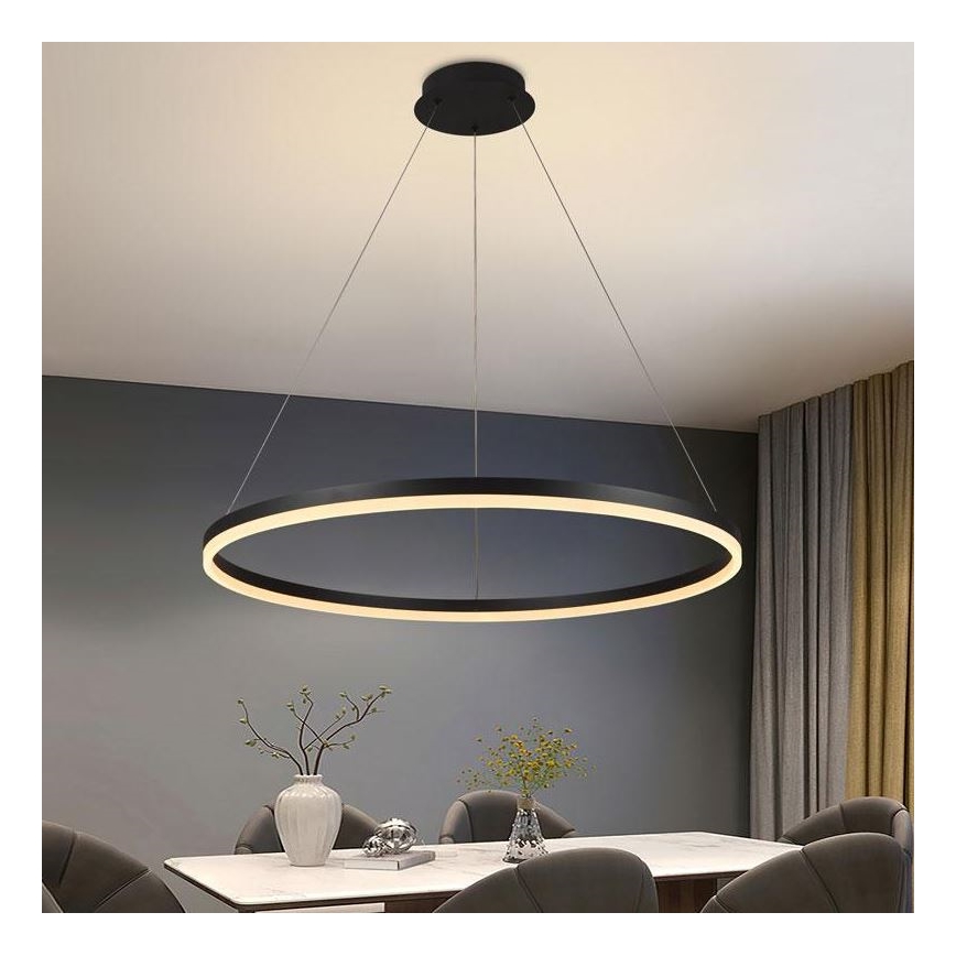 Brilagi - диммируемая светодиодная подвесная люстра на тросе CIRCLE LED/55W/230V 3000-6500K, диаметр 80 см, черная + пульт дистанционного управления