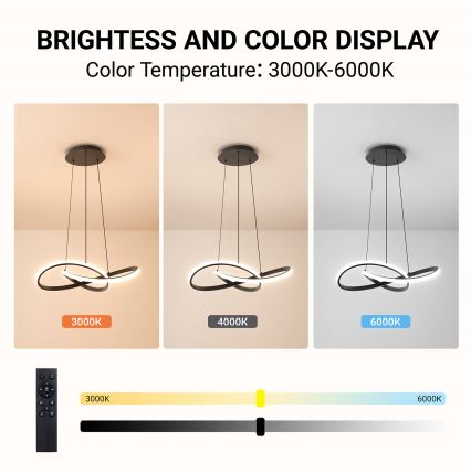 Brilagi - LED-диммируемая люстра на тросе INFINITY LED/55 Вт/230 В 3000-6000 К 50x50 см черная + пульт дистанционного управления
