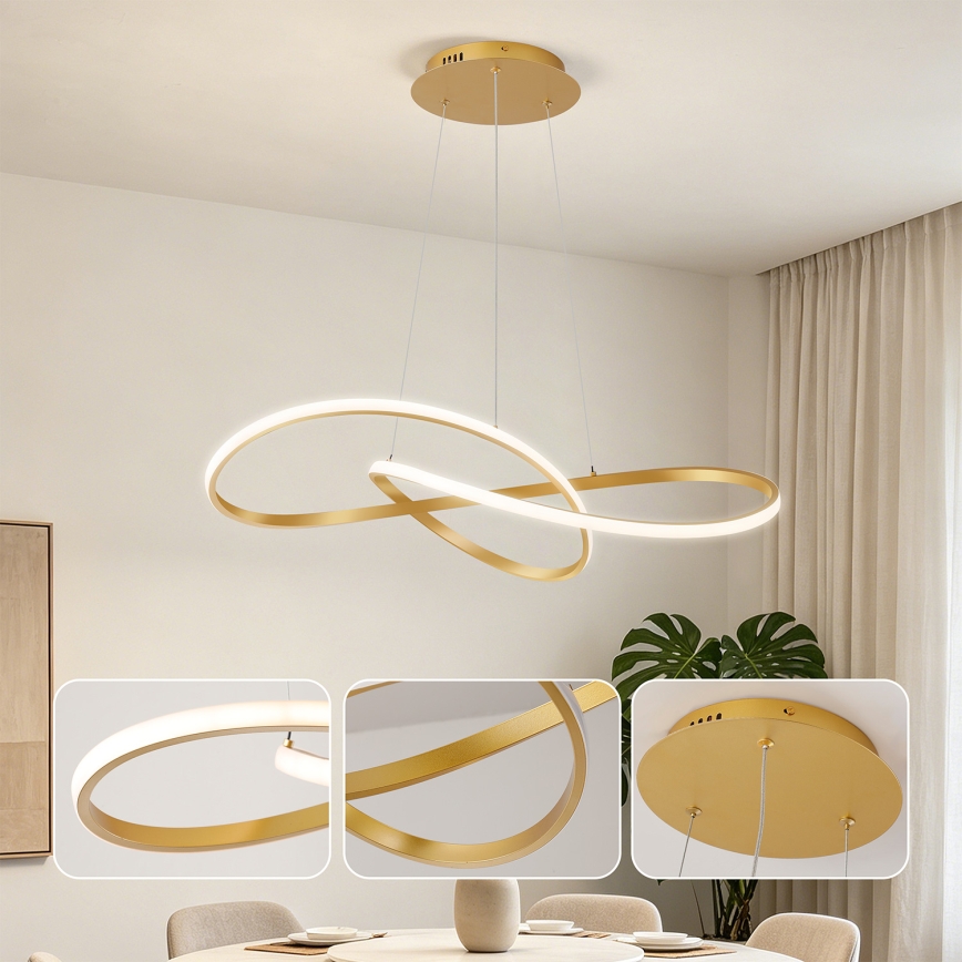 Brilagi - Диммируемая LED-люстра на тросовом подвесе INFINITY LED/80W/230V 3000-6000K 80x80 cm золотая + пульт дистанционного управления