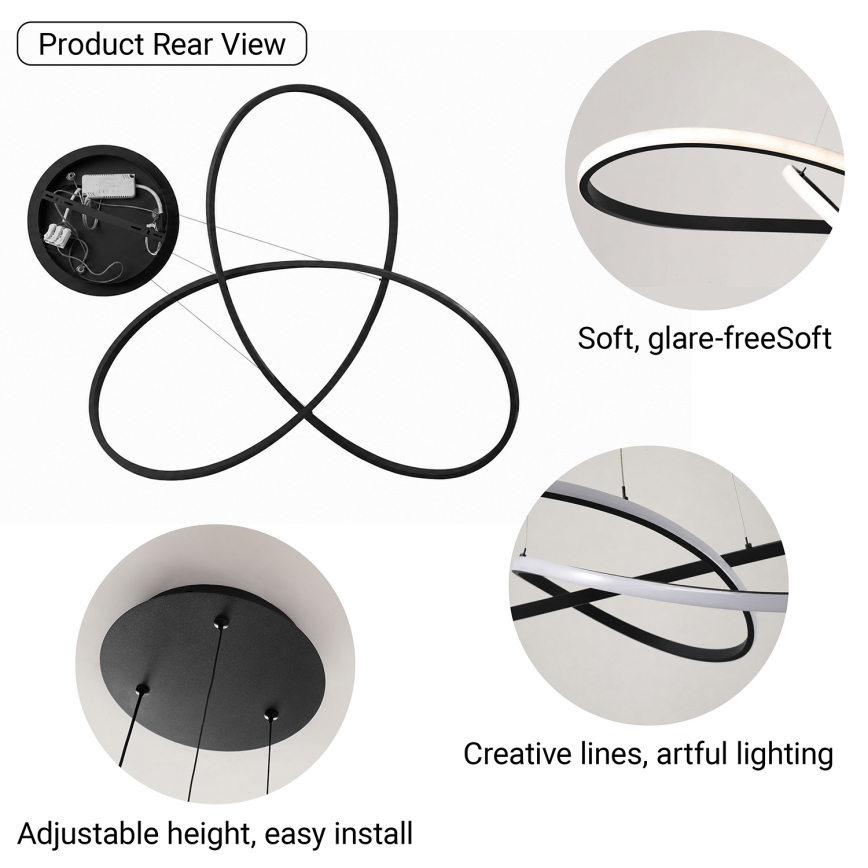 BRILAGI - LED диммируемая подвесная люстра на тросе INFINITY LED/80W/230V 3000-6000K 80x80 см чёрная + дистанционное управление
