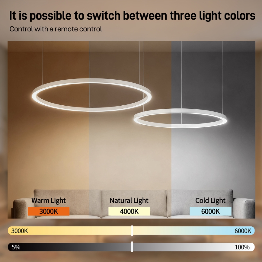 Brilagi - LED диммируемая подвесная люстра на тросе PORTOFINO LED/98W/230V 3000-6000K белая + пульт дистанционного управления
