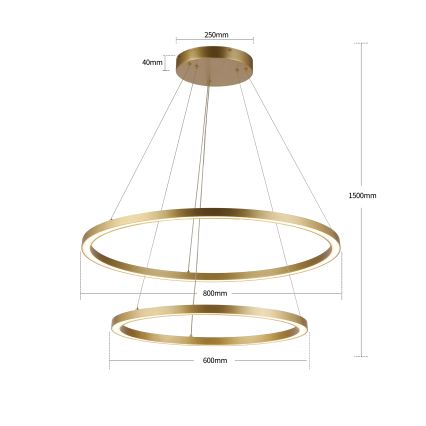 Brilagi - Диммируемая светодиодная люстра на тросе PORTOFINO LED/98W/230V 3000-6000K Ø 80 см, золотая + пульт дистанционного управления
