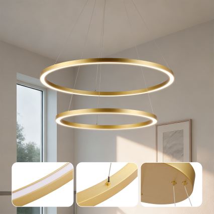 Brilagi - Диммируемая светодиодная люстра на тросе PORTOFINO LED/98W/230V 3000-6000K Ø 80 см, золотая + пульт дистанционного управления