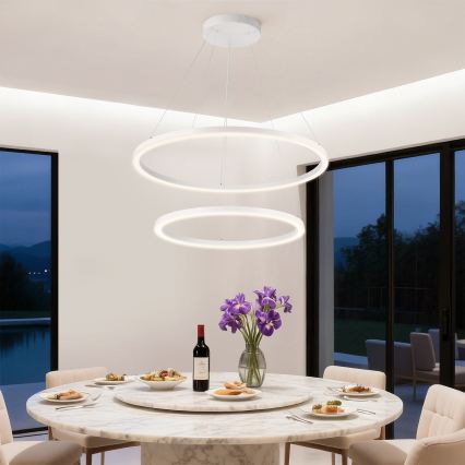 Brilagi - диммируемая LED-люстра на тросе PORTOFINO LED/98 Вт/230 В 3000–6000 К, диаметр 80 см, белая + пульт дистанционного управления