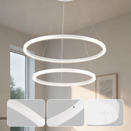 Brilagi - диммируемая LED-люстра на тросе PORTOFINO LED/98 Вт/230 В 3000–6000 К, диаметр 80 см, белая + пульт дистанционного управления