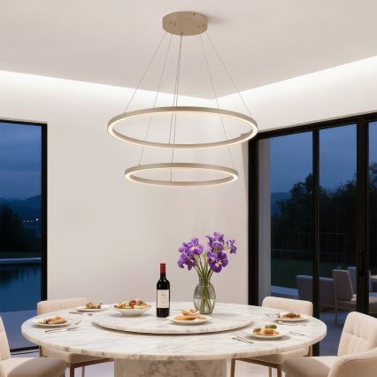 Brilagi - LED диммируемая подвесная люстра на тросе PORTOFINO LED/98W/230V 3000-6000K диаметр 80 см бежевого цвета + пульт дистанционного управления
