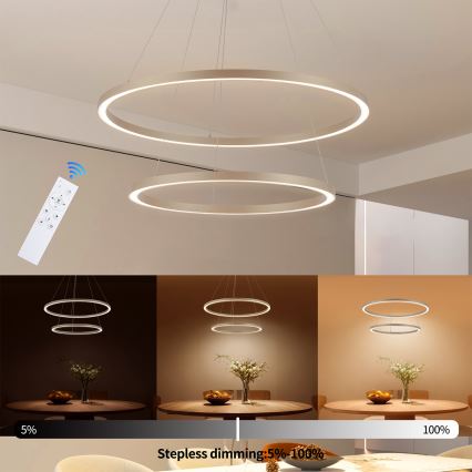 Brilagi - LED диммируемая подвесная люстра на тросе PORTOFINO LED/98W/230V 3000-6000K диаметр 80 см бежевого цвета + пульт дистанционного управления