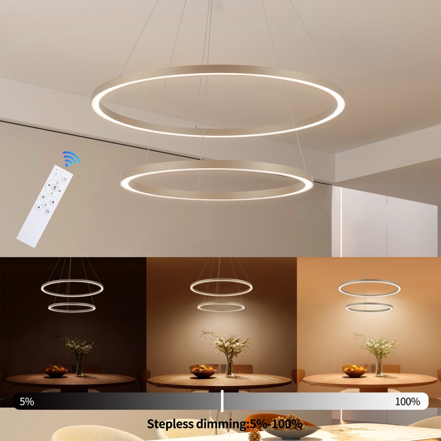 Brilagi - LED диммируемая подвесная люстра на тросе PORTOFINO LED/98W/230V 3000-6000K диаметр 80 см бежевого цвета + пульт дистанционного управления